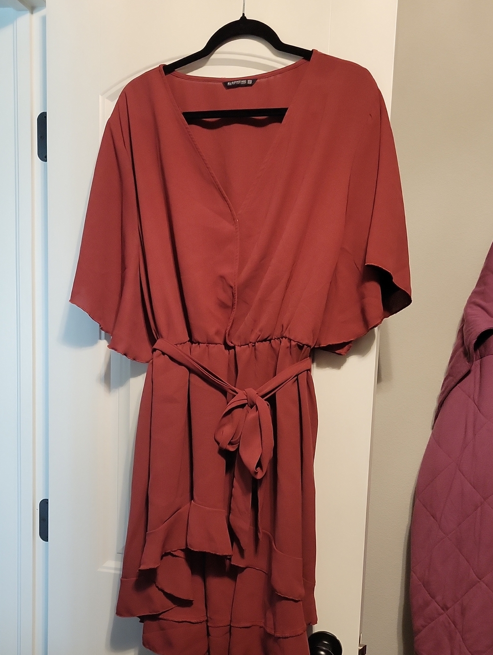 BloomChic Rust Midi Dress with Tie Waist